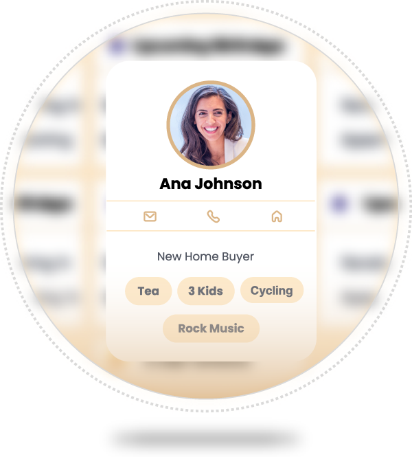Digital profile showing client preferences like tea, cycling, and music